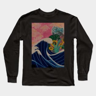 Waves engulfing sunflowers and the Moonlight Long Sleeve T-Shirt